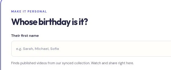 Birthday search box with a name field